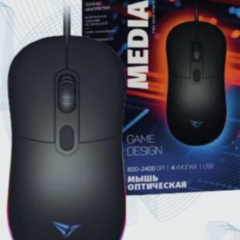 Мышь Perfeo Media 4кн, GAME DESIGN, 4-цветная LED-подсветка, 800-1200-1600-2400dpi, чёрный (1/100)
