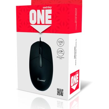 Мышь SmartBuy 208 One 3кн, 1200dpi, кабель 1.3м, чёрный (1/100)