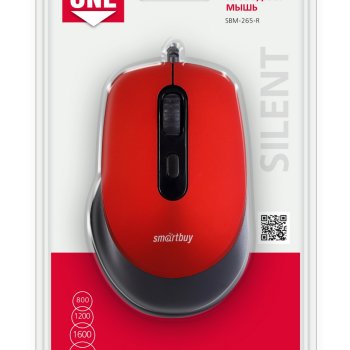 Мышь бесшумная Smartbuy 265 One 4кн 800/1200/1600/2400dpi, красный (1/10)
