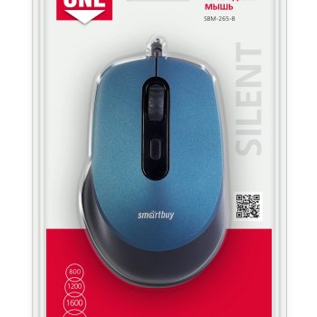Мышь бесшумная Smartbuy 265 One 4кн 800/1200/1600/2400dpi синий (1/40)