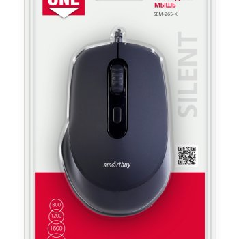 Мышь бесшумная Smartbuy 265 One 4кн 800/1200/1600/2400dpi черный (1/40)