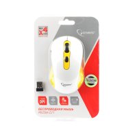 Мышь Gembird 221 5кн, 800/1200/1600dpi, белый/желтый, беспроводная, батарейки в комплекте, блистер (1/60)