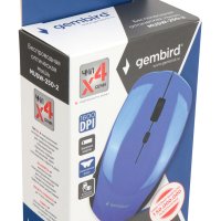 Мышь Gembird 250 4кн, 1000/1200/1600dpi, синий, беспроводная, батарейка в комплекте (1/100)