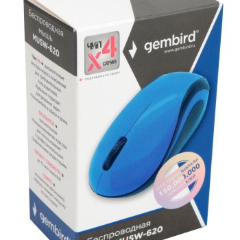 Мышь Gembird 620 3кн, 1200dpi, синий, беспроводная, батарейка в комплекте (1/100)