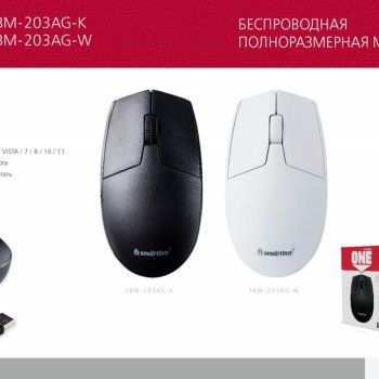 Мышь SmartBuy 203 ONE, 3кн, 1000 DPI, чёрный, беспроводная (1/100)