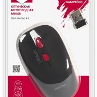 Мышь SmartBuy 344 One 4кн, 1000/1200/1600dpi, встроенный аккумулятор 350 mAh, зарядка от USB, чёрный/красный, беспроводная (1/40)