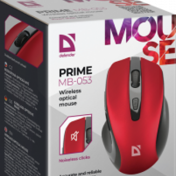 Мышь Defender бесшумная Prime MB-053 6кн, 800/1200/1600 dpi, красный, беспроводная (1/40)