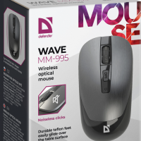 Мышь Defender бесшумная Wave MM-995 4кн, 800/1200/1600 dpi, серый, беспроводная (1/40)