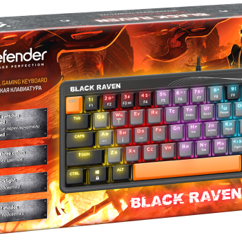 Клавиатура Defender Black Raven GK-417 RU радужная подсветка, красные свитчи, механическая, серый (1/20)