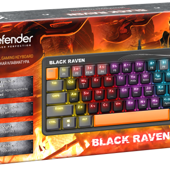Клавиатура Defender Black Raven GK-417 RU радужная подсветка, красные свитчи, механическая, чёрный (1/20)