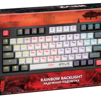 Клавиатура Defender Hawk GK-418 RU радужная подсветка, красные свитчи, механическая, чёрный/белый