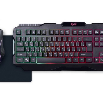 Набор игровой Smartbuy Rush Shotgun, мышь (1200/1600/2400/3200dpi, RGB подсветка) + клавиатура (многоцветная подсветка) + ковер (300х213х2мм) (1/10)