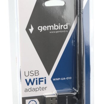Сетевой адаптер WiFi Gembird 150Мбит, USB, антенна, чипсет RTL8188, 802.11b/g/n, чёрный (1/250)