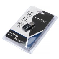 Сетевой адаптер WiFi+Bluetooth Gembird 150Мбит, USB, чипсет RTL8723DU, 802.11b/a/g/n/ac, мини, чёрный