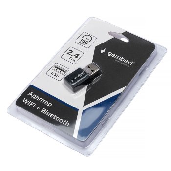 Сетевой адаптер WiFi+Bluetooth Gembird 150Мбит, USB, чипсет RTL8723DU, 802.11b/a/g/n/ac, мини, чёрный