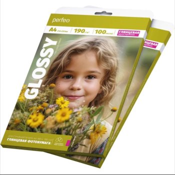 Бумага А4 Perfeo 190 г/м2, 100 листов, глянцевая (1/10)