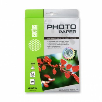 Бумага А5 Cactus 200 г/м2, глянцевая, 50 листов (1/40)
