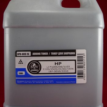 Тонер B&W Premium HP LJ P1005/06/1102/1120/1505/22/66/1606/LBP-3010/3250 (CB435A/CB436A/CE285A/CE278A/CF279A/CF283A/CF283X, CRG-712/713/725/726/737/728) 1кг (фас. Россия) (1/8)