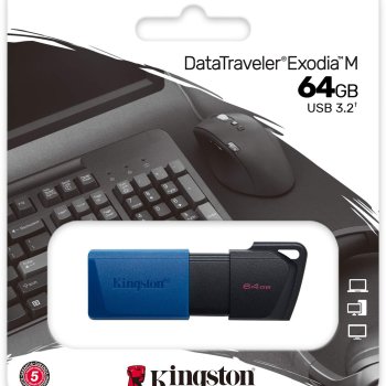 Флэш-диск Kingston 64GB USB 3.2 Data Traveler Exodia M черный/голубой