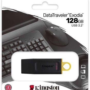 Флэш-диск Kingston 128Gb USB3.2 DataTraveler Exodia DTX/128GB черный/желтый
