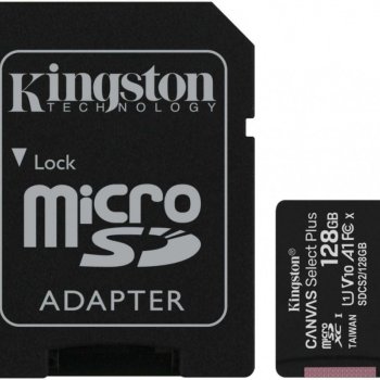 Карта micro-SD Kingston 128GB Class10 UHS-I CanvasSelectPlus 100MB/s + адаптер (SDXC)