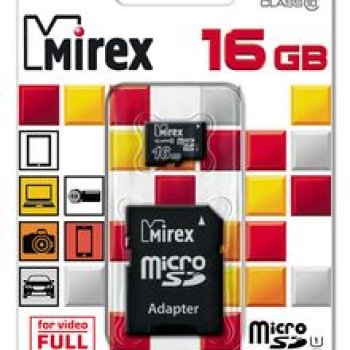 Карта micro-SD Mirex 16GB Class 10 UHS-I 45MB/s + адаптер (SDHC)