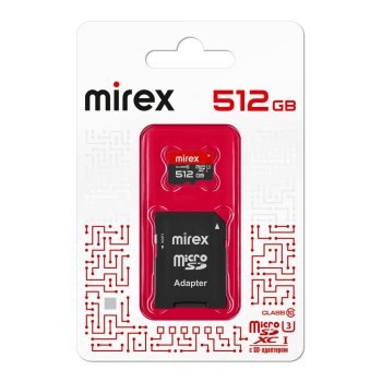 Карта micro-SD Mirex 512GB Class 10 UHS-I U3 + адаптер (SDXC)
