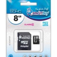 Карта micro-SD SmartBuy 8GB Class 4 + адаптер (SDHC)