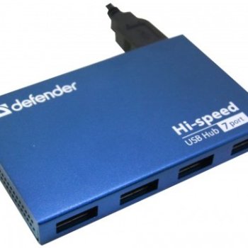 USB- хаб Defender Septima Slim USB 2.0 7портов, кабель 1м, блок питания DC 5В, 2А