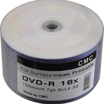 Диск DVD-R 4.7 Gb 16x full inkjet printable (полная заливка) CMC SP (50/600)