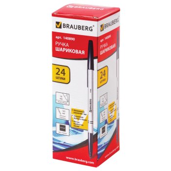 Ручка шариковая BRAUBERG Офис пишущий узел 1мм корпус белый черный стержень (24)