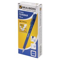 Ручка гелевая синий стержень игольчатый узел 0.5мм BRAUBERG "Income" корпус тонированный (12)
