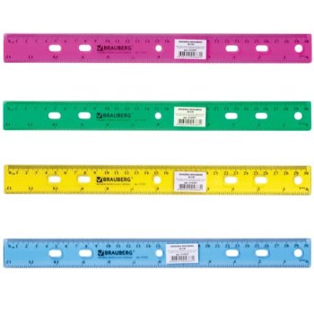 Линейка пластиковая 30см BRAUBERG "Crystal" тонированная ассорти (1/24)