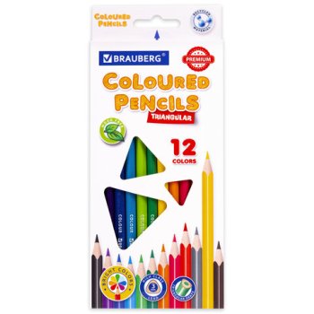 Карандаши цветные 12цв Brauberg Premium трехгранные грифель 3мм (1/12/240)