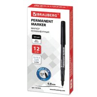Маркер BRAUBERG "Super Slim" перманентный 0,8мм ЧЕРНЫЙ тонкий металлический наконечник (12)