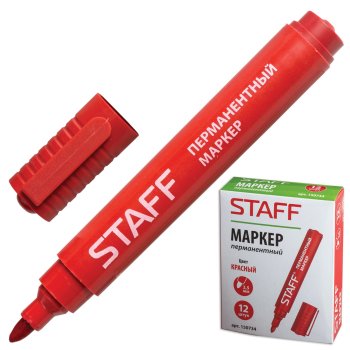 Маркер Staff перманентный (нестираемый) наконечник круглый 2,5мм красный (12)
