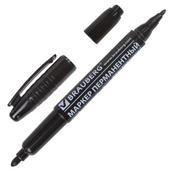 Маркер Brauberg перманентный (нестираемый) двусторонний наконечник круглый 2-4мм черный (12)