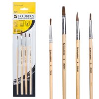 Кисти Brauberg набор 4 шт. (из ворса пони круглая № 2, 3, 4, плоская № 6) блистер (1/12)