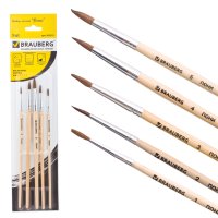 Кисти Brauberg набор 5 шт. (из ворса пони круглая № 1, 2, 3, 4, 5) блистер (1/12)