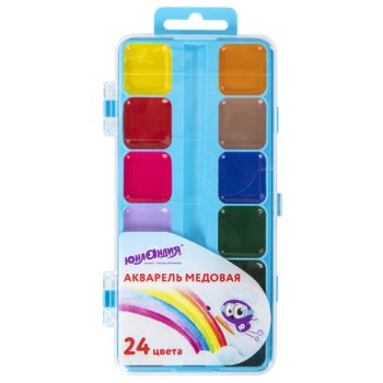 Краски акварельные 24цв Юнландия "Юнландик-художник" медовые пласт. коробка (6/12)