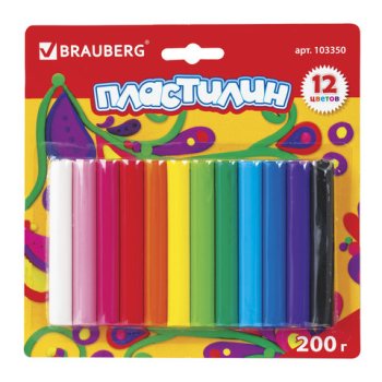 Пластилин классический 12цв 200г Brauberg Тайланд (1/12)