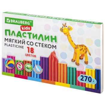 Пластилин мягкий 18цв 270г Brauberg Kids со стеком (1/10)