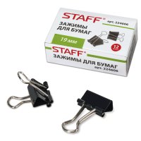 Зажим для бумаг 19мм на 60 листов Staff 12 шт в коробке черные (1/12)