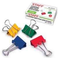 Зажим для бумаг 25мм на 100 листов STAFF 12 шт в коробке цветные