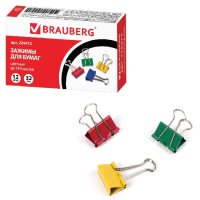 Зажим для бумаг 32мм на 140 листов Brauberg 12 шт в коробке цветные (1/12)