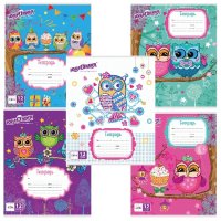 Тетрадь 12л. А5 клетка Юнландия  "СОВЯТА" обложка мелованный картон АССОРТИ (10/20)