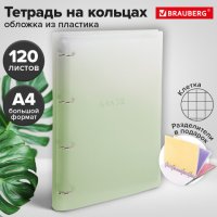 Тетрадь 120л. А4 клетка Brauberg на кольцах пластик с разделителями зелёный (1/15)