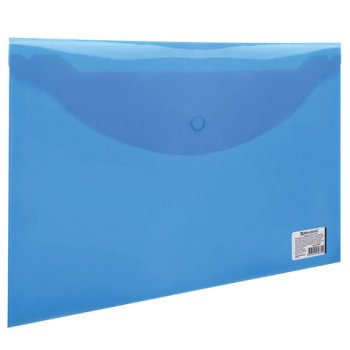 Папка-конверт на кнопке А4 Brauberg 150мкм до 100л пластик прозрачная синий (30/15/90)