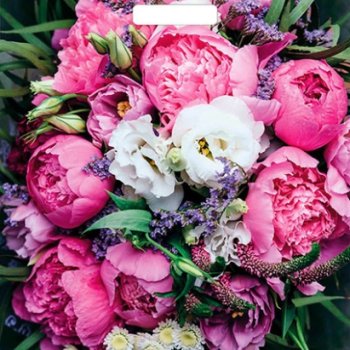 Пакет ПВД с вырубной ручкой 38х45 60мкм Пионы (50)