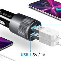 Адаптер авто USBx2 Defender UCA-21 max 2.1A 12Вт чёрный/серый (1/50)